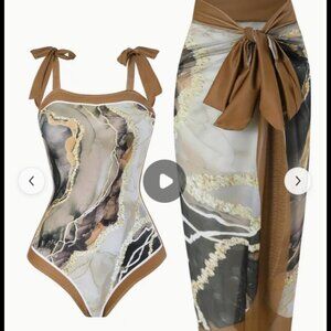 Swimsuit with a coverup marble Abstract pattern subtle lightning multiple colors